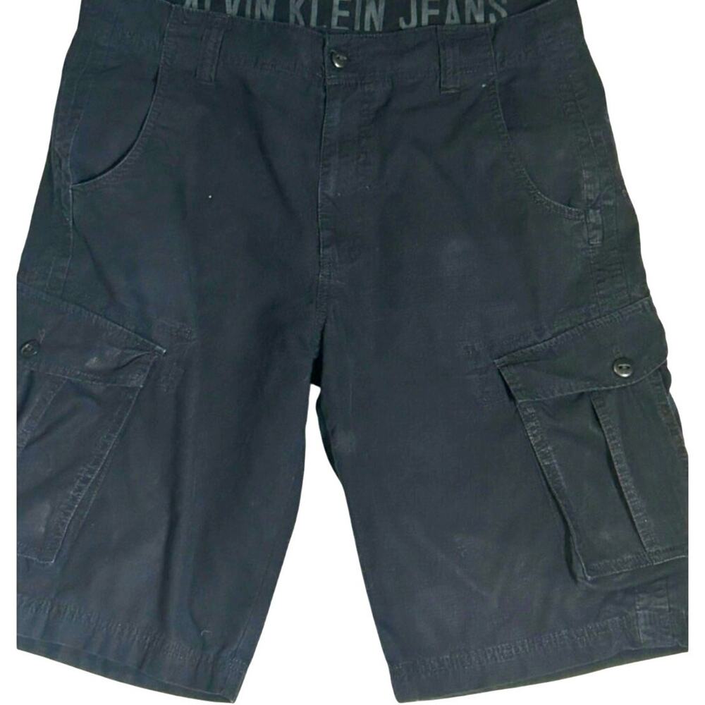 Men's Cargo Shorts Calvin Klein black flat front slit ,utility & flap pockets